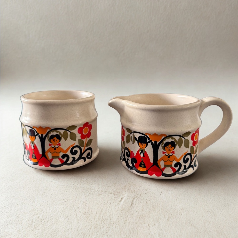 Sadler England Ceramic Cream and Sugar Set, Folk Love Retro Design